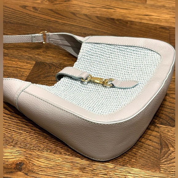 Light Blue Leather & Straw Summer Purse - Picture 3 of 8